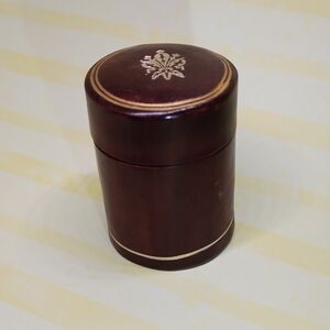 Elegant Dark Brown Leather Trinket Box With Embossed Golden Wheat Design